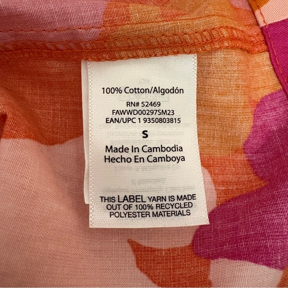 Floral Women Belted Midi Shirt Dress Cap Sleeves Sz S Orange Pink - Picture 13 of 14